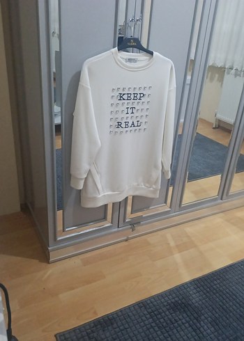 Beyaz Kadın Pamuklu Sweatshirt - Görsel 3