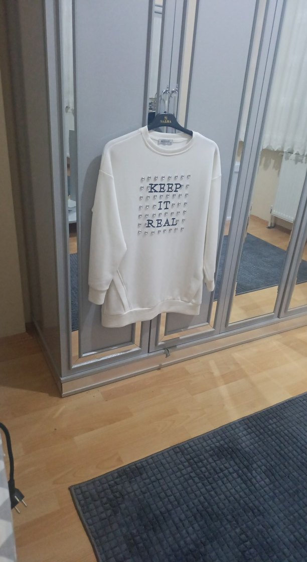 Beyaz Kadın Pamuklu Sweatshirt - Görsel 3