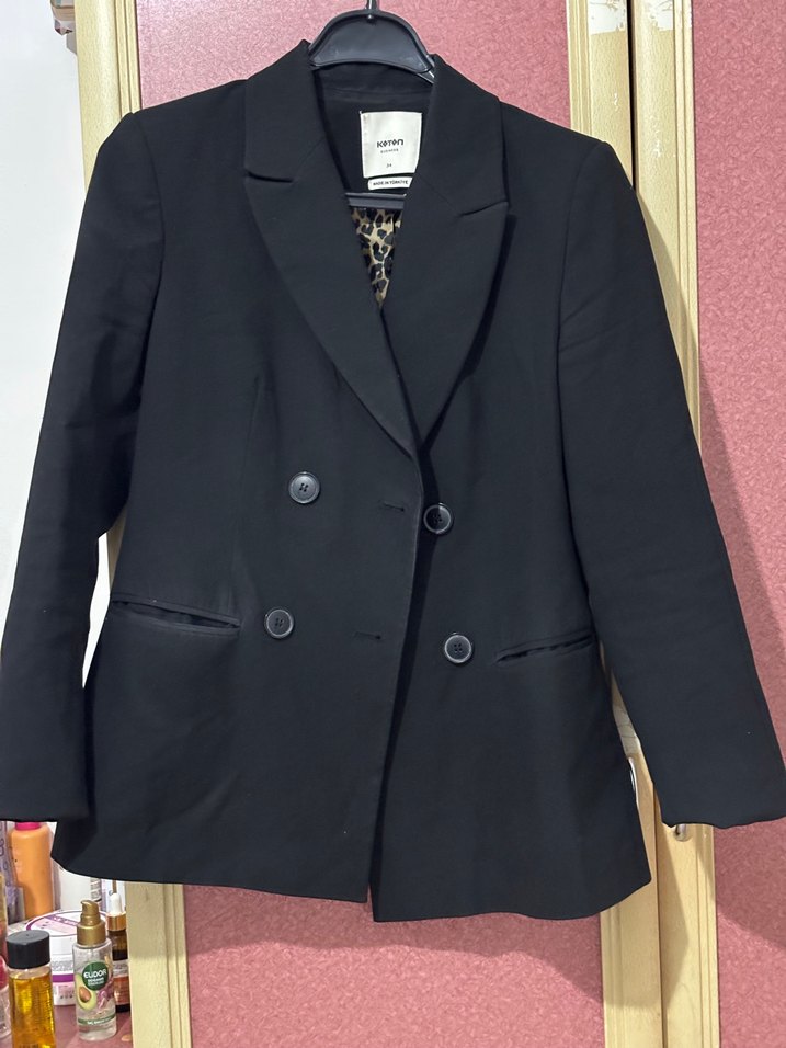 Siyah Kadın Düğmeli Midi Blazer - Görsel 2