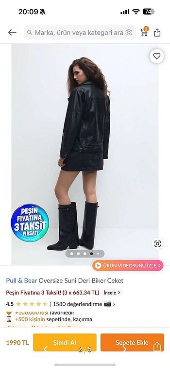 Pull and Bear Pull and bear Oversize suni deri ceket