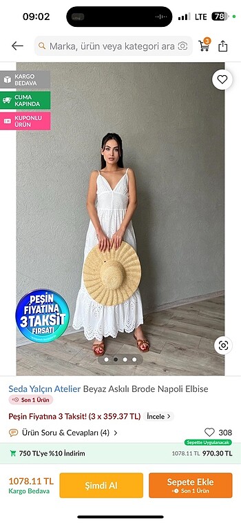 Beyaz askılı brode napoli elbise