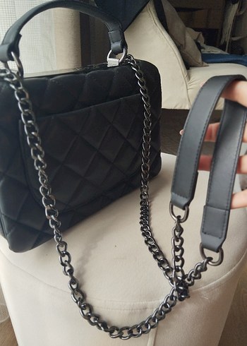  Beden siyah Renk Zincir Detaylı Siyah Deri Kadın Çanta chanel