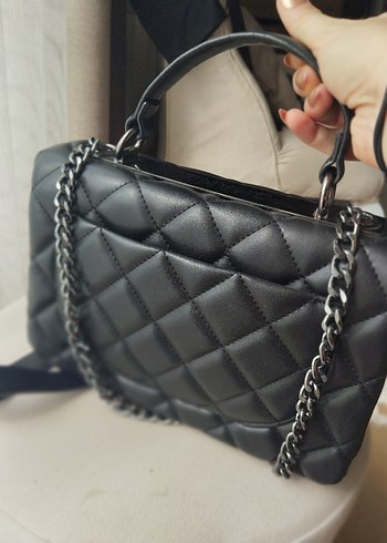 Beden Zincir Detaylı Siyah Deri Kadın Çanta chanel