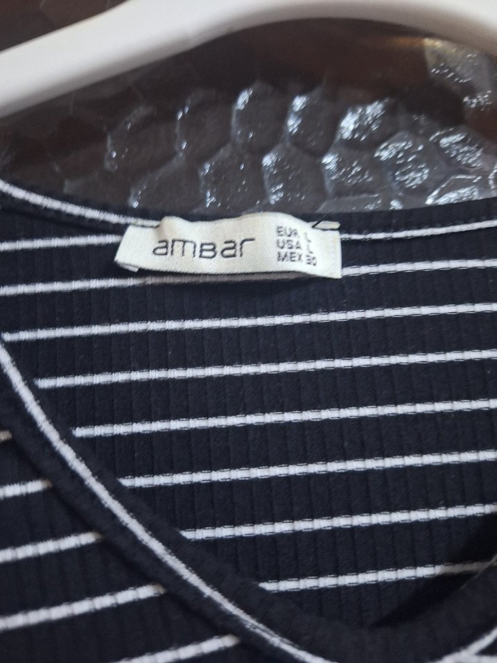 Çizgili V Yaka Uzun Kollu Triko Kadın Bluz - Görsel 2