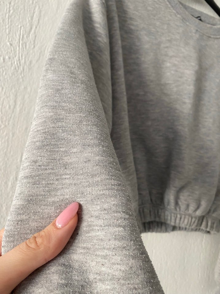 Gri Crop Sweatshirt  S Beden - Görsel 2