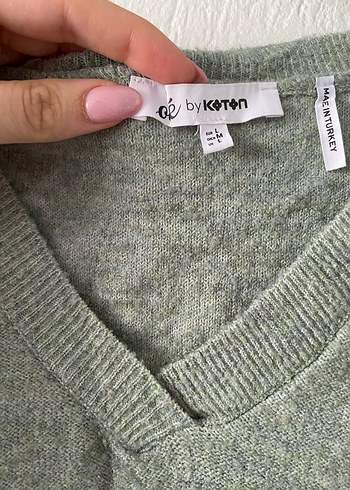 Koton V Yaka Yeşil Triko Kazak - Görsel 3