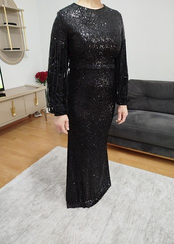 Siyah Uzun Kollu DrapeliAbiye Elbise - Görsel 2