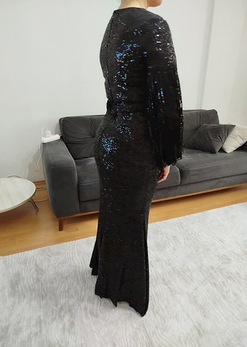 Siyah Uzun Kollu DrapeliAbiye Elbise - Görsel 3