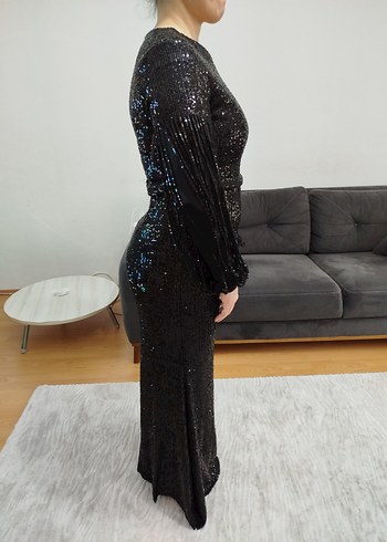 Siyah Uzun Kollu DrapeliAbiye Elbise - Görsel 4