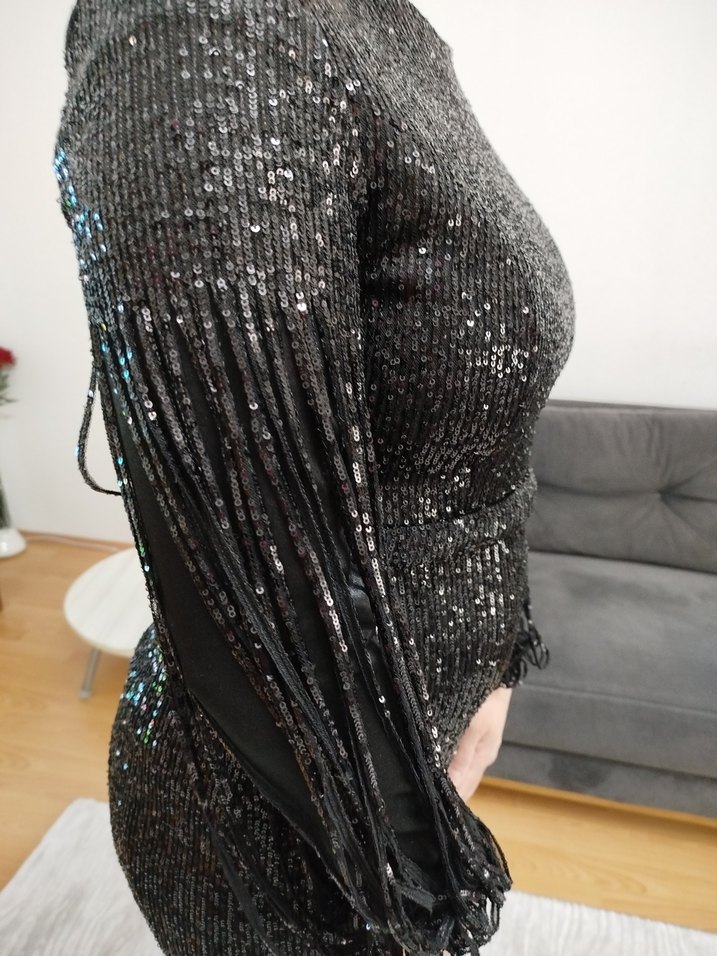 Siyah Uzun Kollu DrapeliAbiye Elbise - Görsel 5