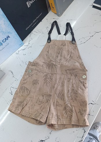 LC Waikiki Kız Çocuk Kahverengi Desenli Düğmeli Tulum