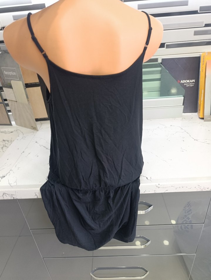 Kadın Siyah Kolsuz Mini Tulum - Görsel 3