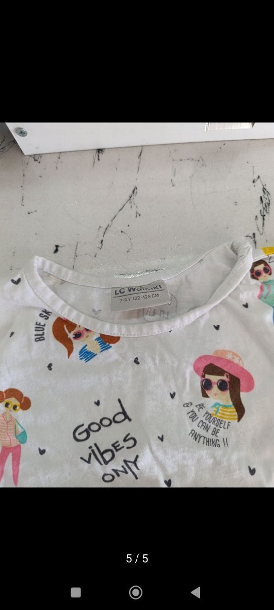 Kız Çocuk Baskılı Pamuklu Kısa Kollu Tişört - Görsel 5