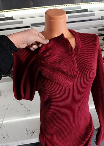l Beden bordo Renk Bordo Uzun Kollu Triko Elbise