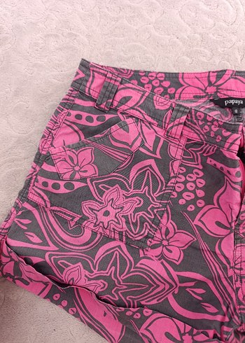 xl Beden Pembe Çiçek Desenli Mini Şort