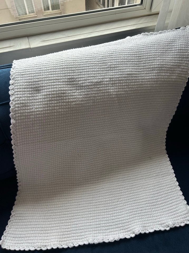Beyaz Örgü El Yapımı Bebek Battaniyesi - Görsel 4