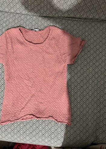 Pembe Kısa Kollu Triko Bluz - Görsel 2