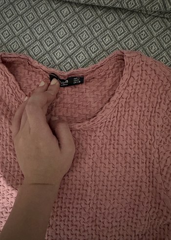 Pembe Kısa Kollu Triko Bluz - Görsel 3