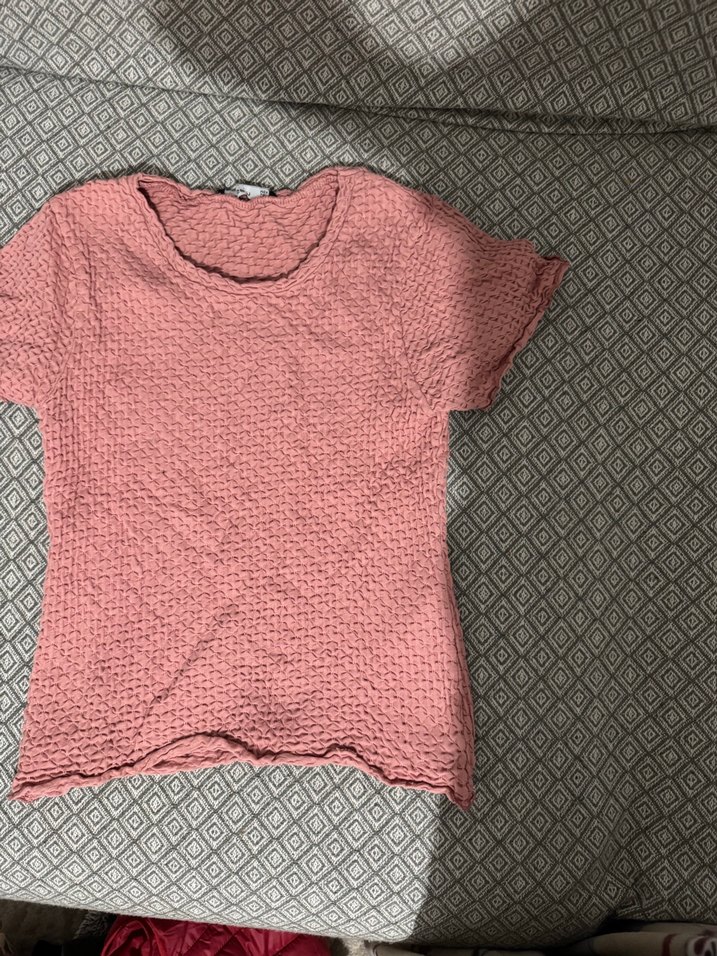 Pembe Kısa Kollu Triko Bluz - Görsel 2