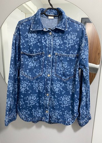 Kız çocuk Mavi Çiçek Desenli Denim Ceket - Görsel 4