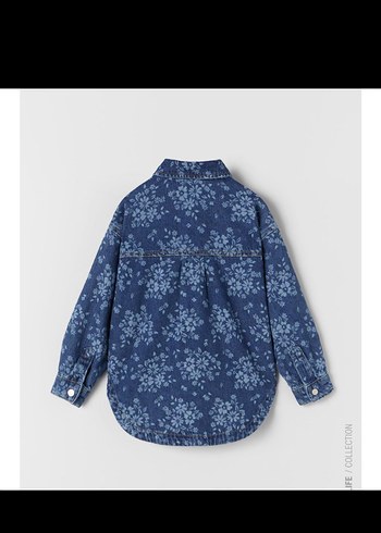 Kız çocuk Mavi Çiçek Desenli Denim Ceket - Görsel 2