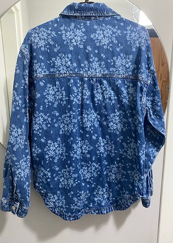 Kız çocuk Mavi Çiçek Desenli Denim Ceket - Görsel 6