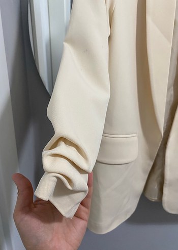 Düğmeli Beyaz Kadın Blazer Ceket - Görsel 2