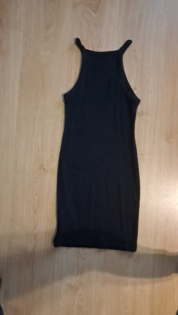 S-M beden uyumlu Siyah Yüksek Yakalı Kolsuz Elbise - Görsel 3