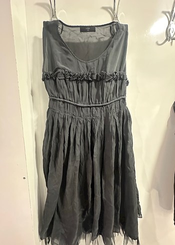 Gri Uzun Fırfırlı Gotik Elbise