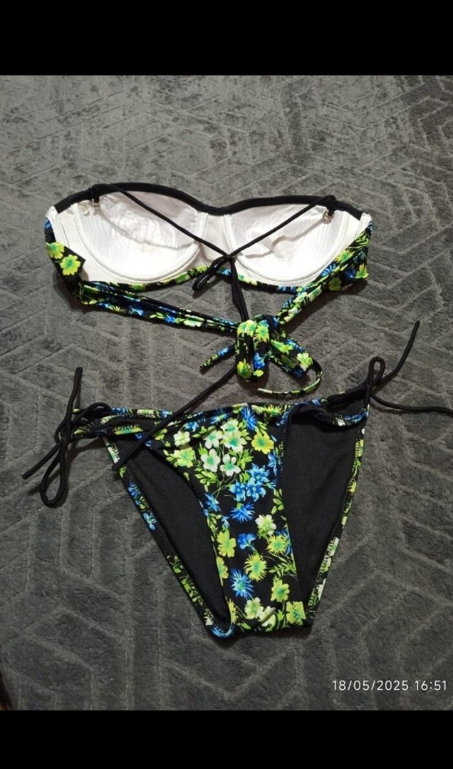 Çiçek Desenli Mini İpli Bikini Takımı - Görsel 2