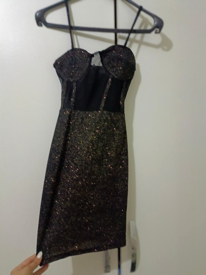 Siyah Parlak Straplez Midi Elbise - Görsel 2