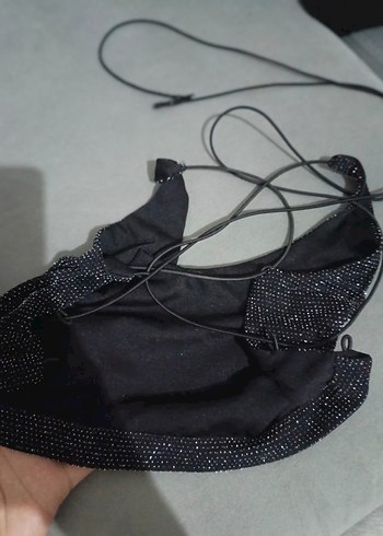 Siyah Parlak Mini Bralet - Görsel 2