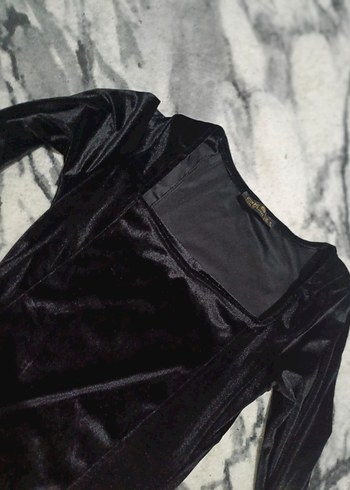 Uzun Kollu Siyah Gotik Kadın Elbise kadife - Görsel 2