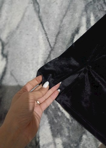 Uzun Kollu Siyah Gotik Kadın Elbise kadife - Görsel 3