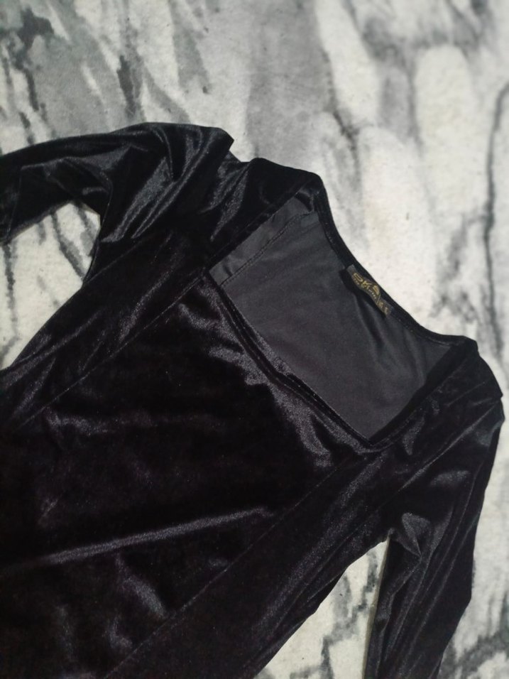 Uzun Kollu Siyah Gotik Kadın Elbise kadife - Görsel 2