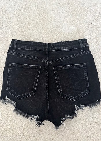 Zara Siyah Bağcıklı Yıkamalı Mini Denim Şort