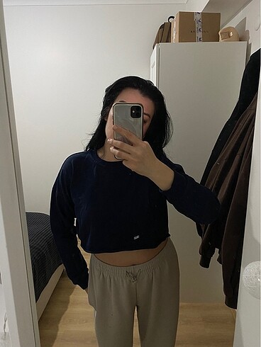 Lacivert crop sweatshirt