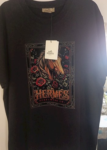 Hermes Siyah At Baskili Tisort