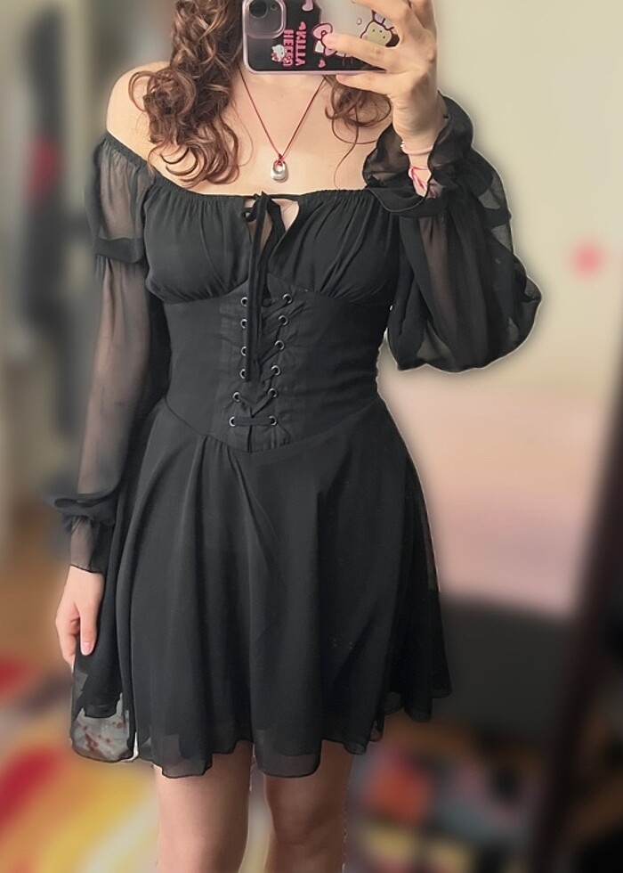 korsajlı şifon elbise - Görsel 2