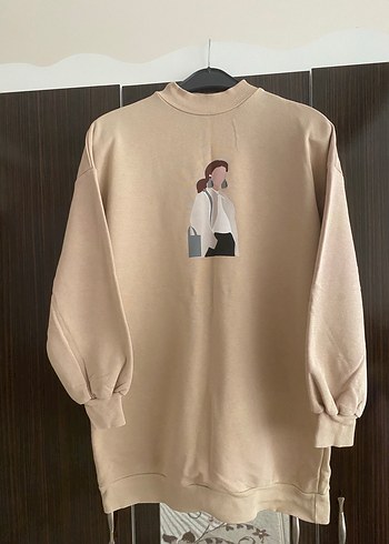 LCW Bej Baskılı Kadın Sweatshirt Midi Boy