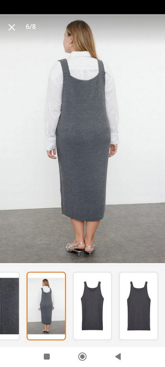 Antrasit Jile Midi Boy Triko Elbise - Görsel 3