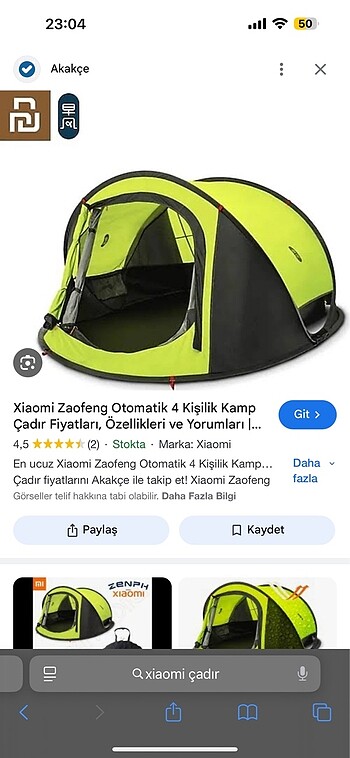 Xiaomi zaofeng 3-4 kişilik kamp çadırı