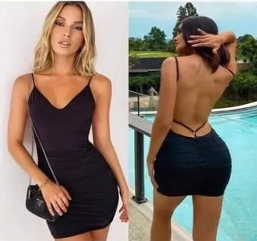 Siyah Sırt Dekolteli Mini Elbise
