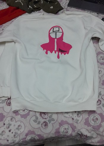 Beyaz Baskılı Oversize Sweatshirt