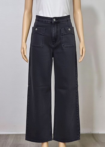 Düğmeli Siyah Kadın Denim Pantolon - Görsel 3