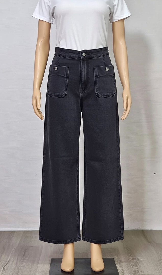 Düğmeli Siyah Kadın Denim Pantolon - Görsel 3