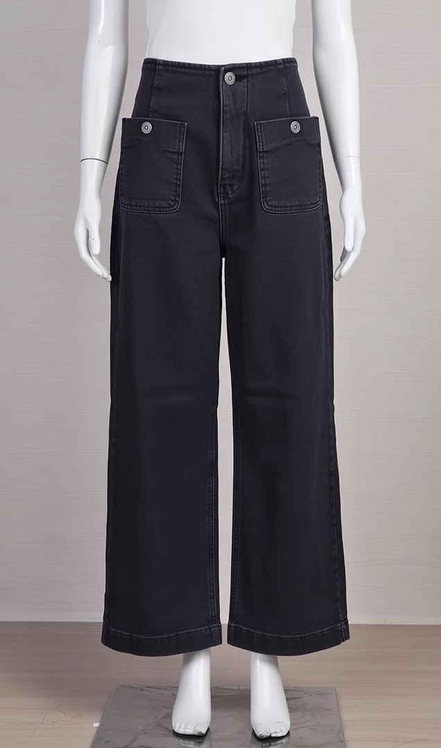 Düğmeli Siyah Kadın Denim Pantolon - Görsel 2