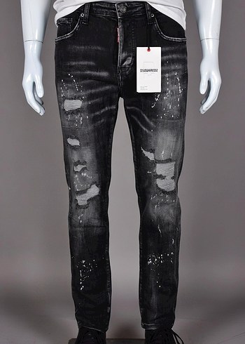 Siyah Yırtık ve Baskılı Erkek Denim Jean - Görsel 2