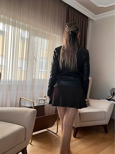 xs Beden siyah Renk Mavi deri mont