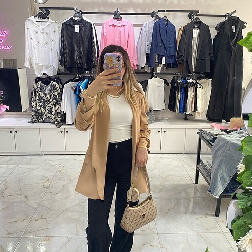 Kolları Büzgülü Camel Ceket
